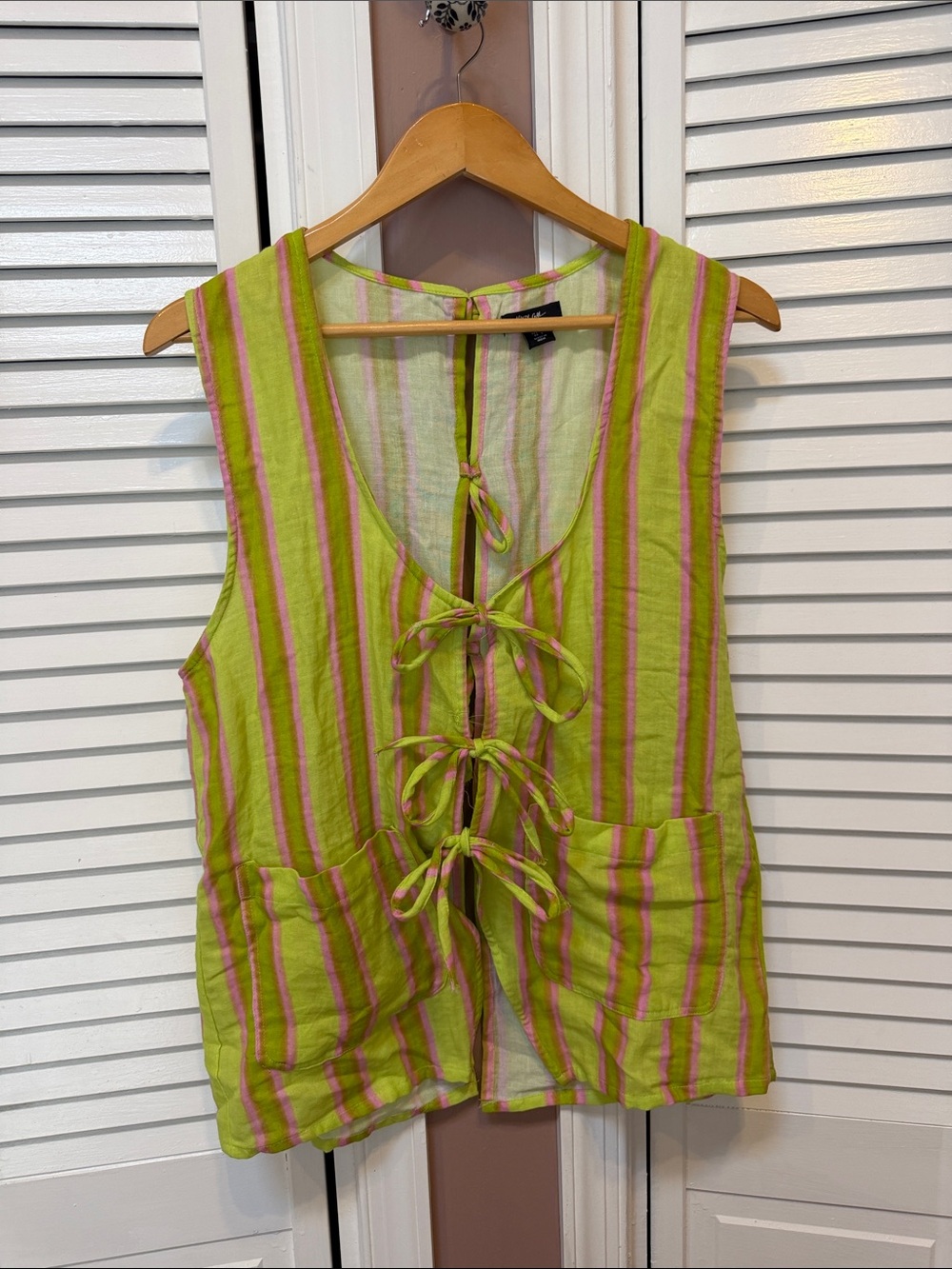 Nasty Gal Lime Green Striped Tie-Front Sleeveless Top